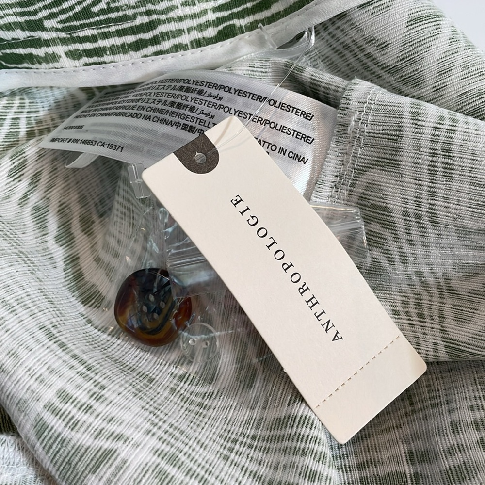 Anthropologie Pants NWT Size L Wide Leg Trouser Green Ivory Print - Picture 12 of 15